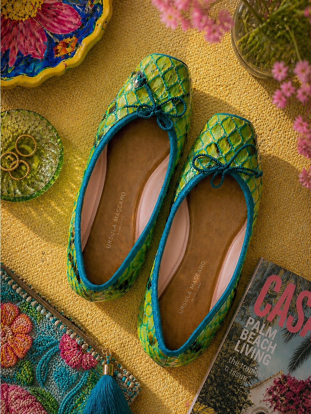 Ursula Mascaro Green Snake Print Ballet Flats